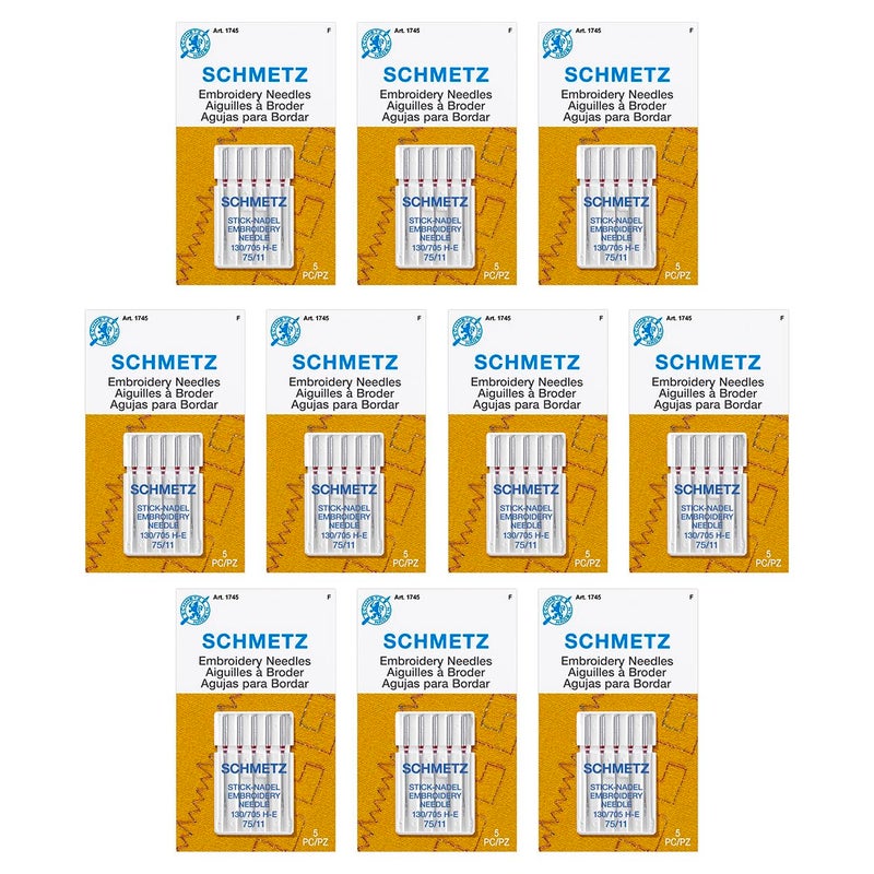 SCHMETZ Embroidery Sewing Machine Needles - Precision Needles, Size 75/11, 5-Needle Cards, Pack of 10 - Image 1